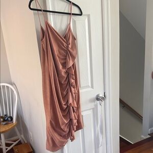 chic Dusty Rose Ruched Slip Mini Dress